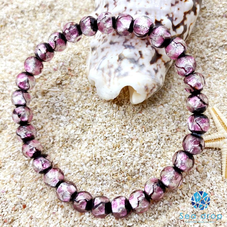 Sea drop ホタルガラス 6mm ビーズ ブレスレット ピンク 光る 蓄光 