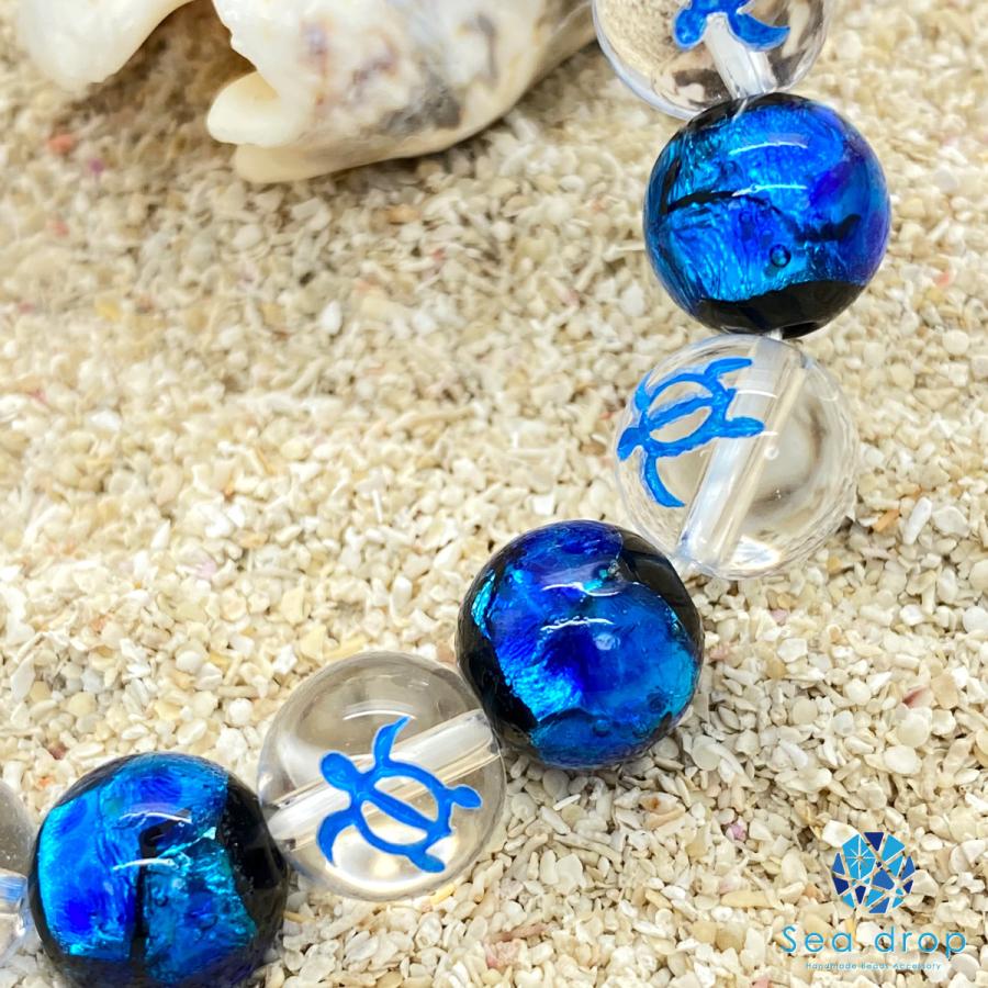 Sea drop ホタルガラス ブルー ハワイアンジュエリー ホヌ (海亀) 水晶