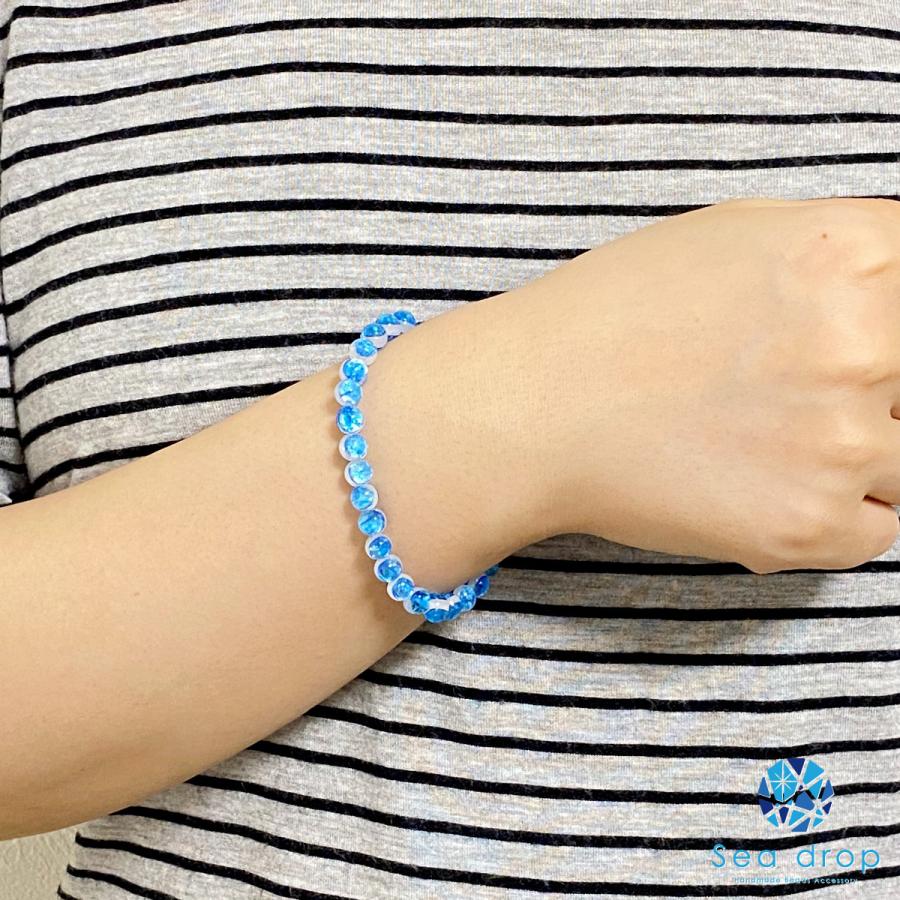 ミヤコマリン 12mm ブレスレット 蓄光 ホタルガラス とんぼ玉 ミヤコマリン 青芯 蓄光 ホタルガラス 12mmブレスレット とんぼ