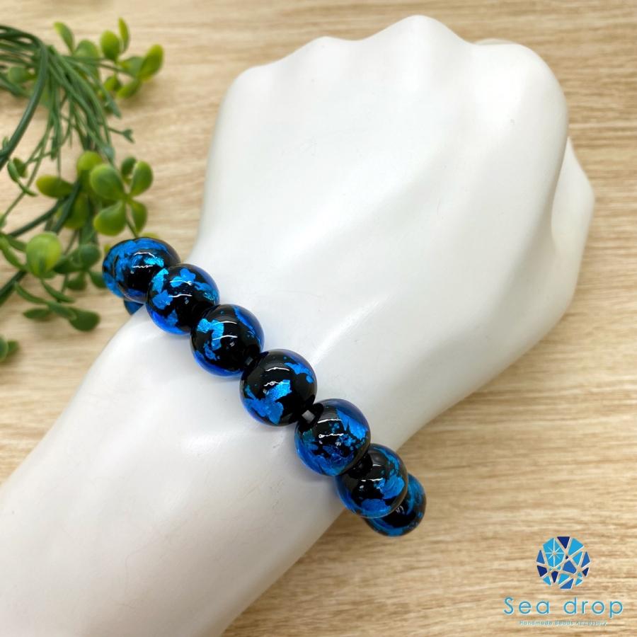 Sea drop ホタルガラス 14mm ビーズ ブレスレット ブルー 光る 蓄光 