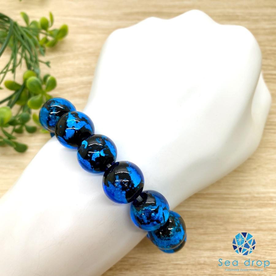 Sea drop ホタルガラス 16mm ビーズ ブレスレット ブルー 光る 蓄光 