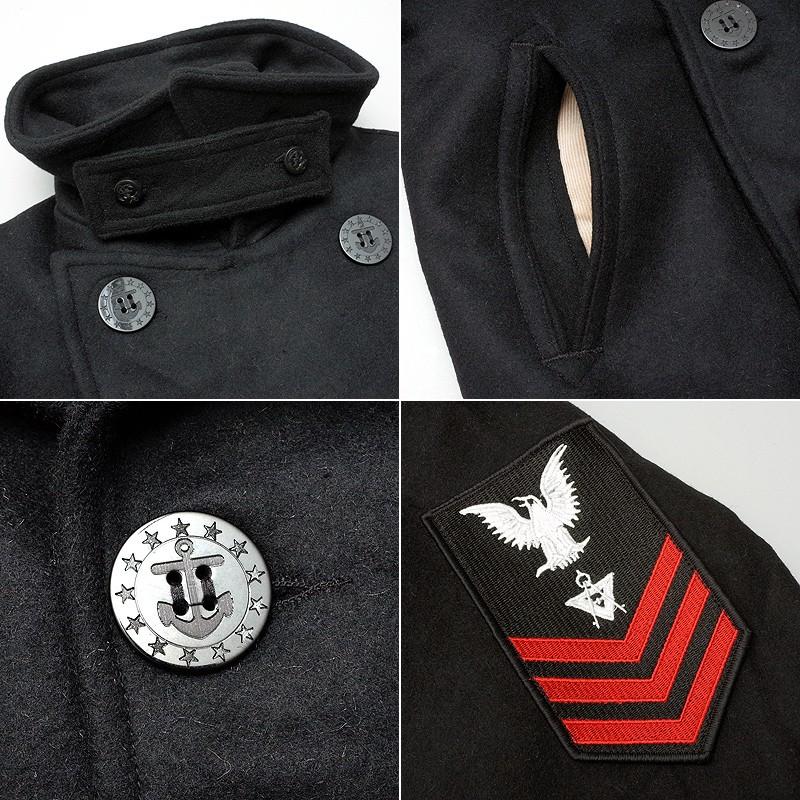 YMCLKY 米軍タイプ NAVY Pコート ワッペン付き ブラック YMCLKY 米軍タイプ NAVY Pコート ワッペン付き ブラック