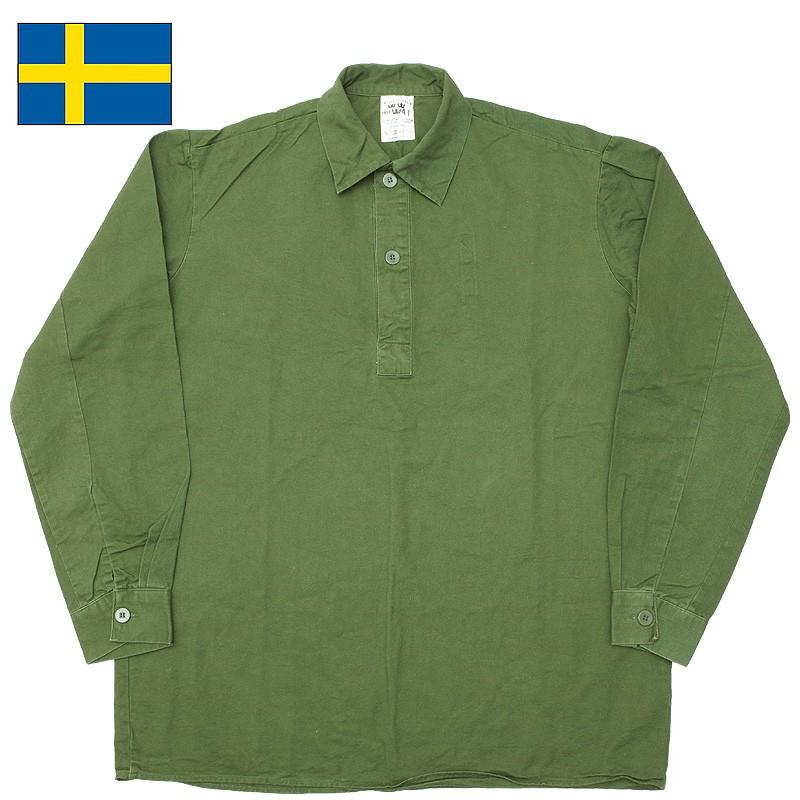 スウェーデン軍 M-55 プルオーバーシャツ スクエアボトム 長袖 USED  M55 メンズ ミリシャツ ミリタリー カジュアル SWD ロングスリーブ 本物 実物 中古｜seabees