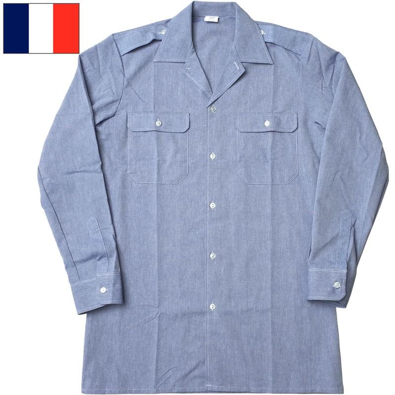 フランス軍 NAVY シャンブレーシャツ メンズ 長袖 デッドストック