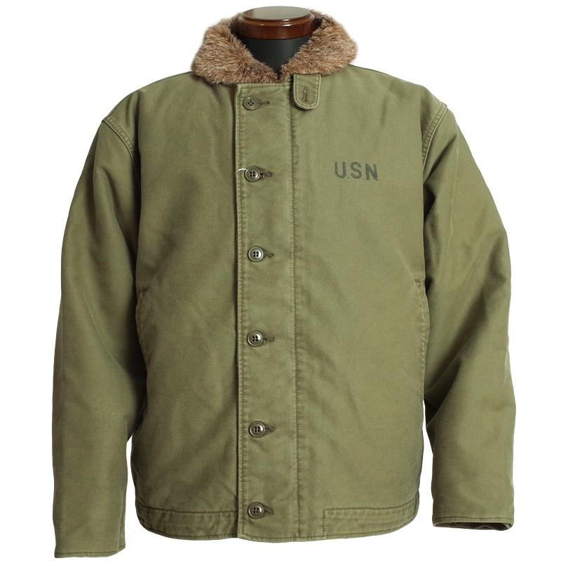 U.S.N. オリーブ ミリタリージャケット N-1 サイズ38 HOUSTON（ヒューストン） #5N-1UD N-1デッキジャケット USED加工