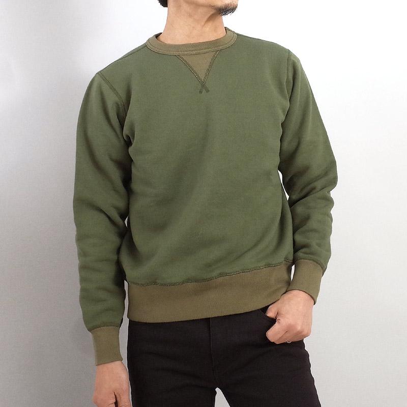 セール❗️バズリクソンズ　スウェット　グリーン　無地　前V BR65622 BUZZ RICKSON'S バズリクソンズ #BR65622 セットイン クルースウェット