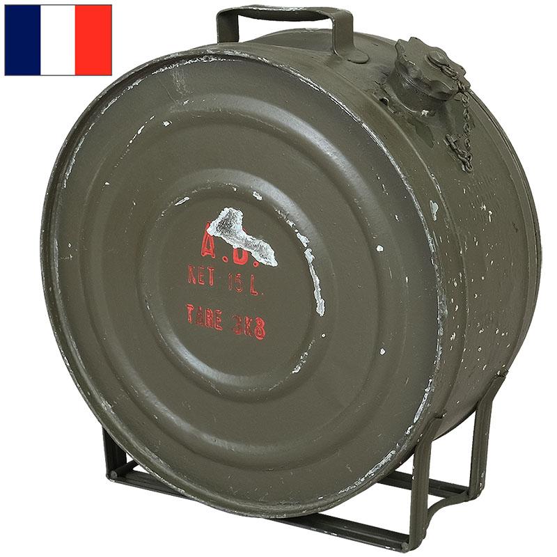 フランス軍 ガソリン缶 丸形 15L オリーブ USED スチール 燃料 タンク