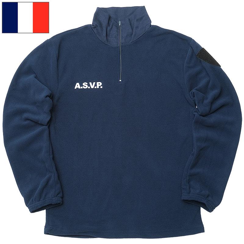 フランス ASVP ハーフジップ フリースシャツ ネイビー デッドストック