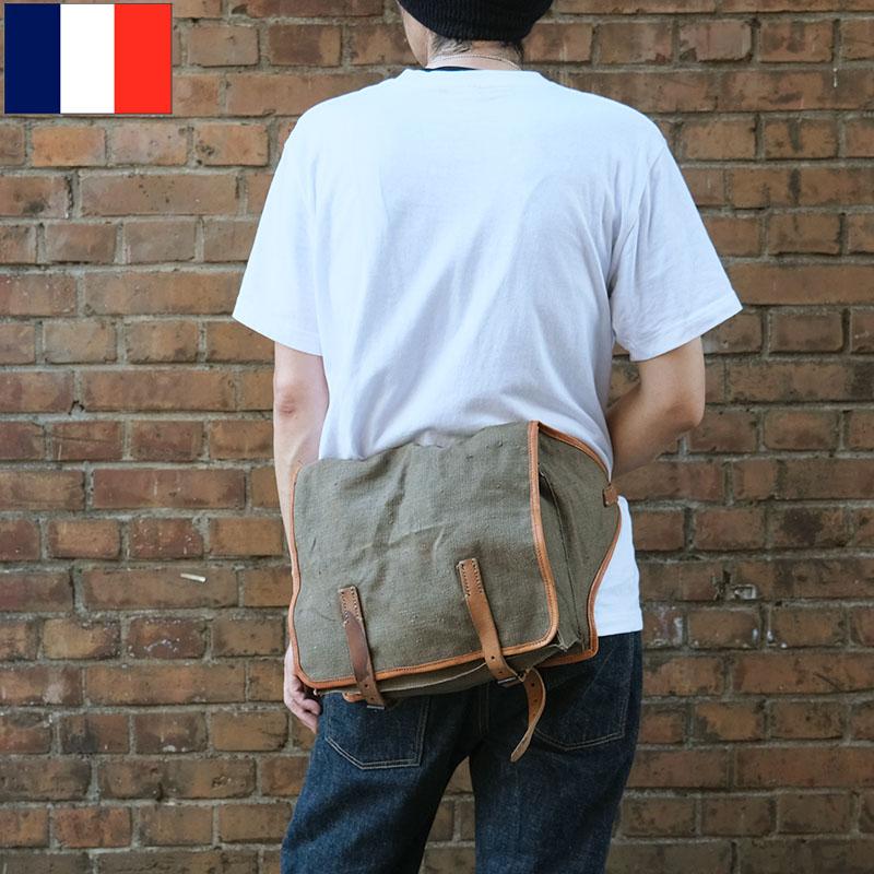 フランス軍 キャンバス レザー ウエストバッグ リネン デッドストック
