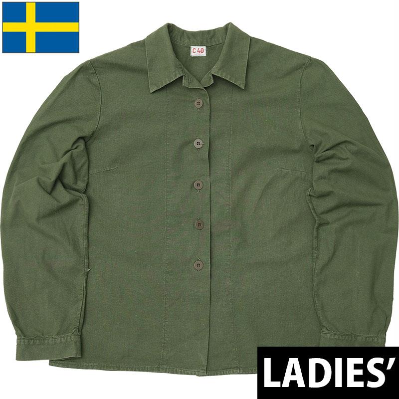 スウェーデン軍 ユーティリティシャツ 長袖 グリーン レディース USED 