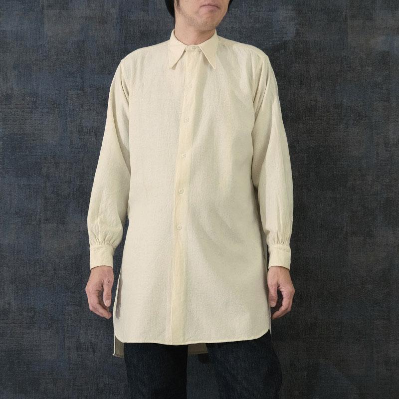 スウェーデン軍 ウールリネン 長袖シャツ ロング丈 オフホワイト