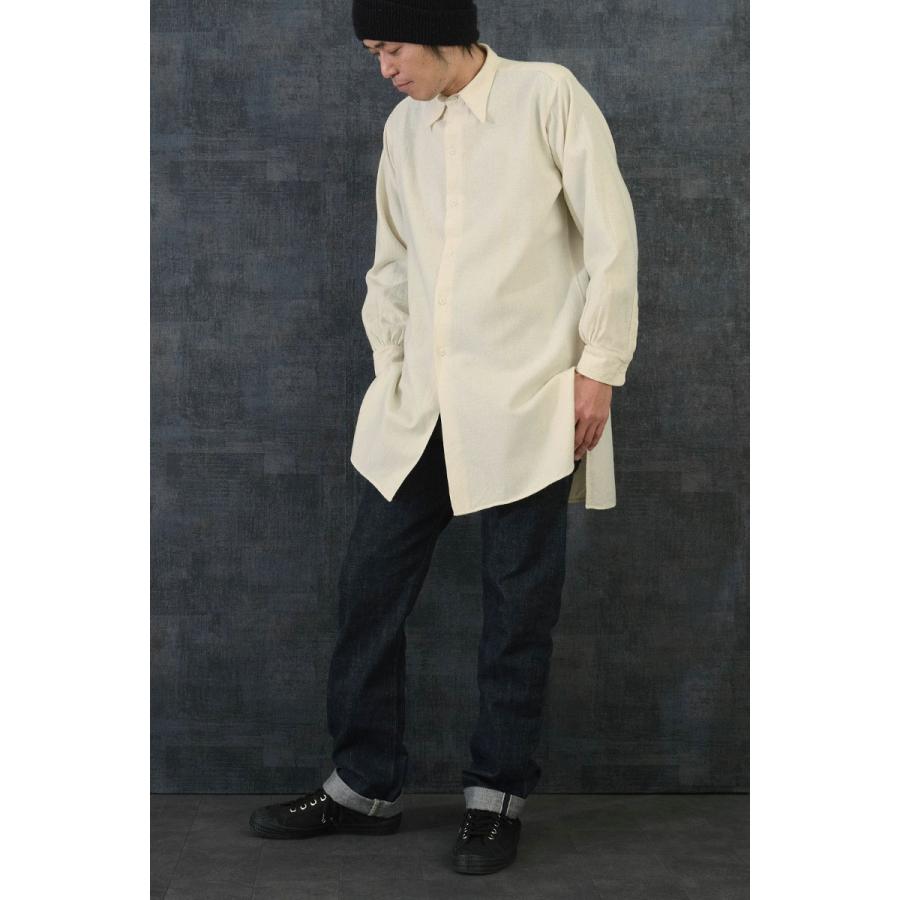 スウェーデン軍 ウールリネン 長袖シャツ ロング丈 オフホワイト