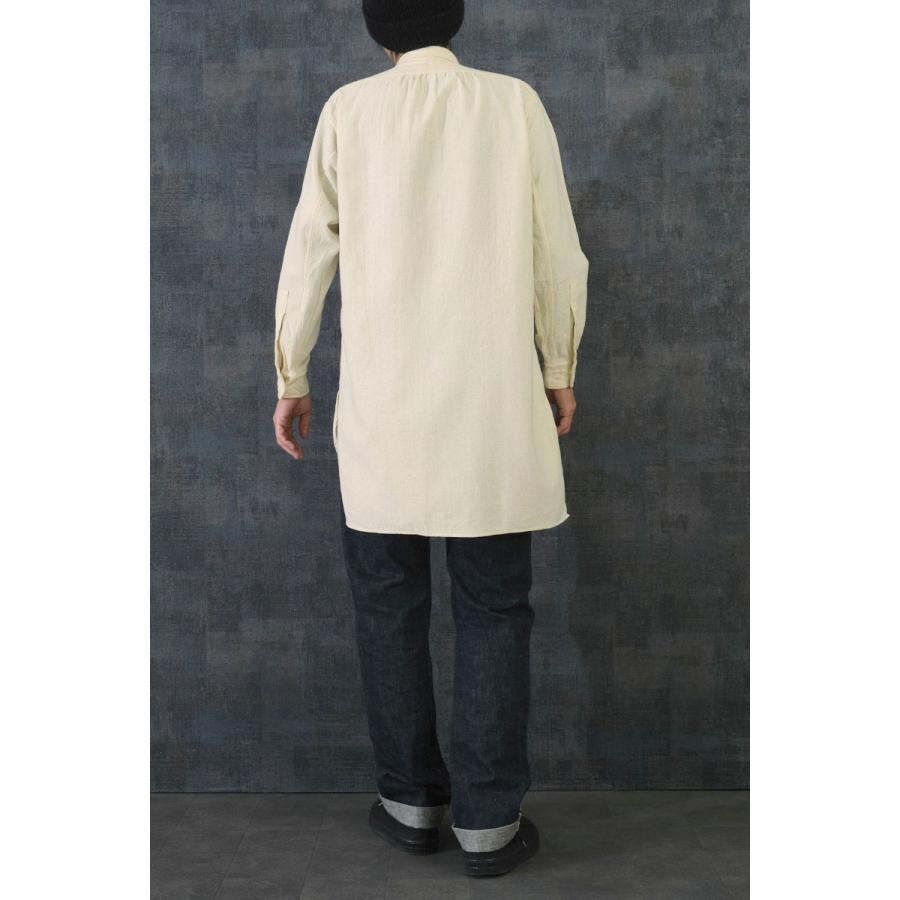 スウェーデン軍 ウールリネン 長袖シャツ ロング丈 オフホワイト