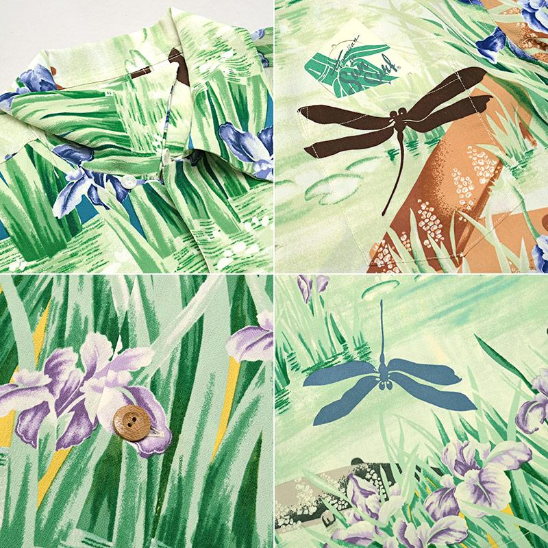 15%OFF！■SUNSURF サンサーフ #SS39218 半袖 レーヨン アロハシャツ『IRIS＆ DRAGONFLY』 メンズ 男性 ハワイアンシャツ 夏 トップス アロハシャツ