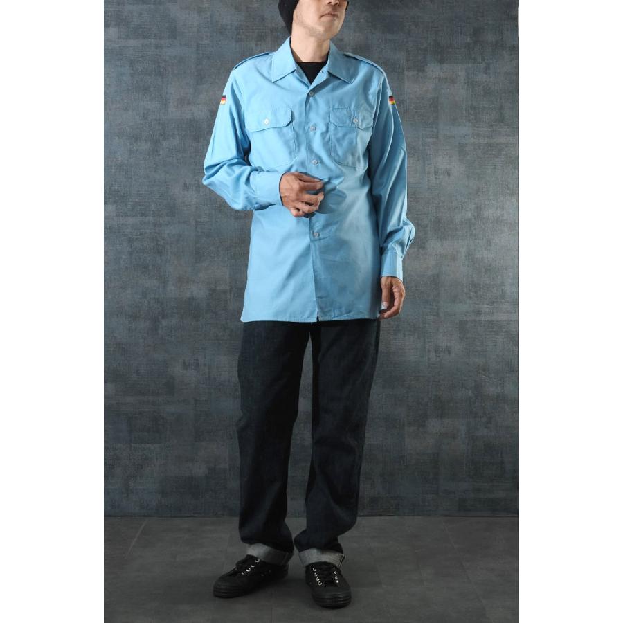 ドイツ軍 マリーン フィールドシャツ 長袖 ポリコットン ブルー USED