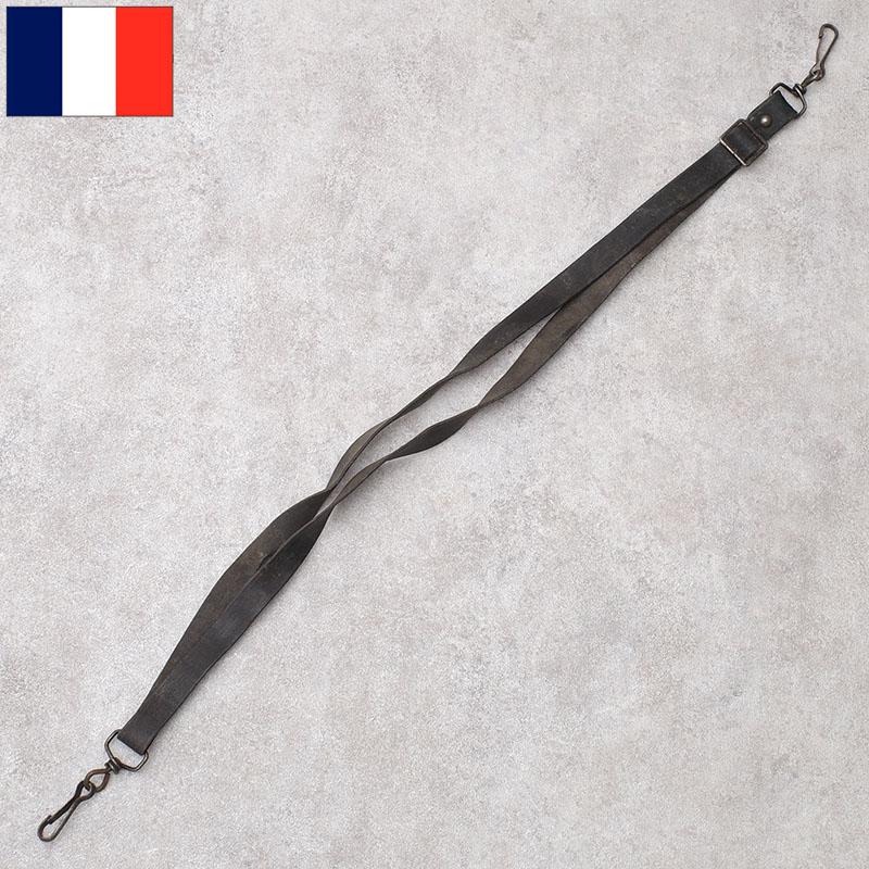 フランス軍 レザー ショルダーストラップ ブラック USED SE042UN 仏軍