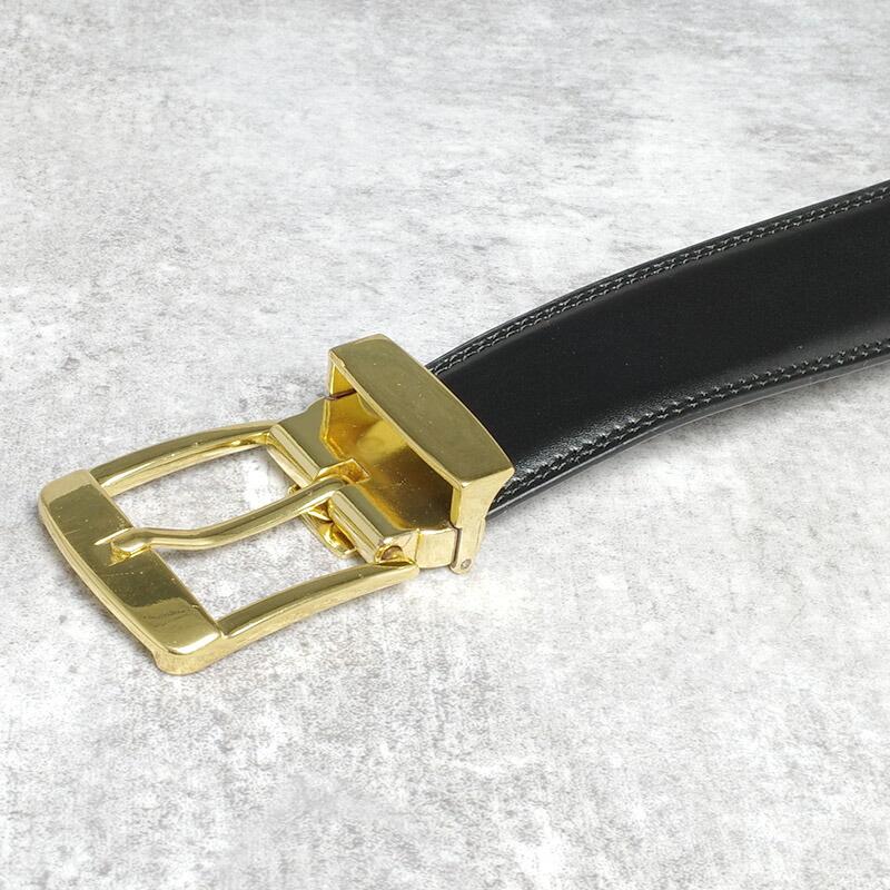 レザーベルト　ネイビー/金色バックル EUR85/100cm　（T） ゴールドバックル ドレスベルト | Brooks Brothers Japan (ブルックス