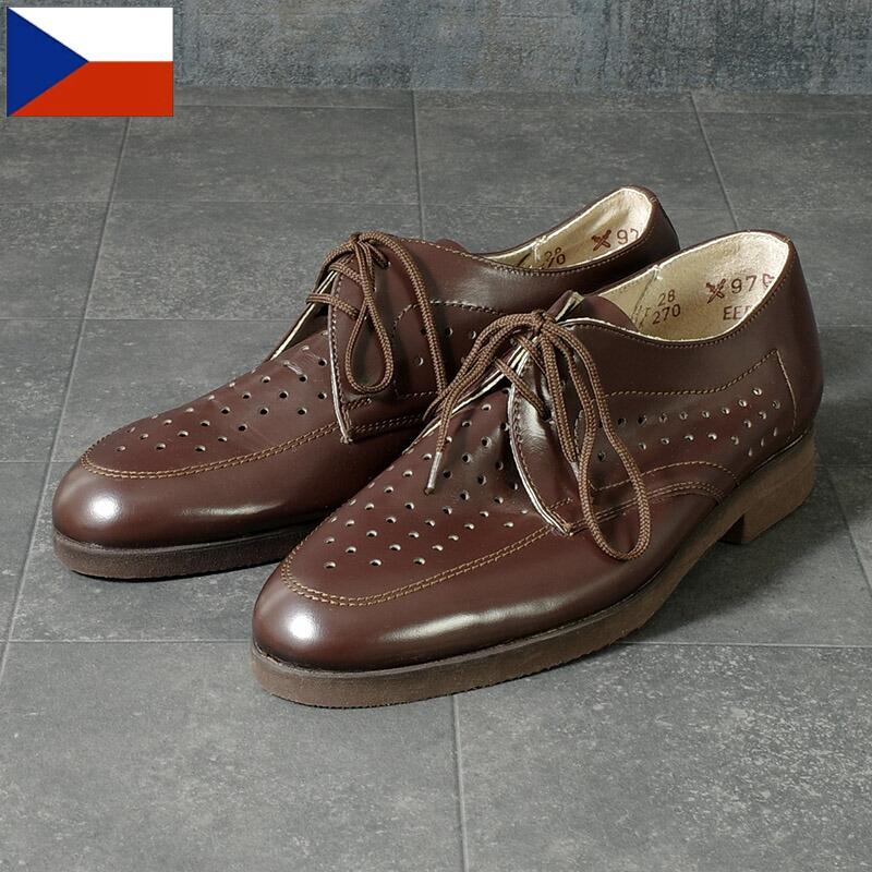 チェコ軍 パンチング ドレスシューズ ブラウン デッドストック