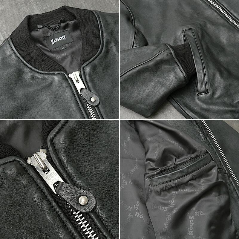 【美品】Schott ショット ラムレザージャケット バワリー MA1 紺 L 美品】Schott ショット ラムレザージャケット バワリー MA1 紺 L 革