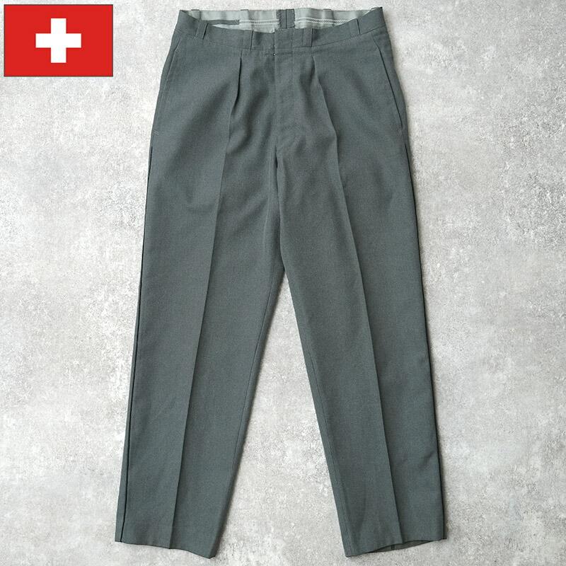 スイス軍 サイドライン ドレスパンツ ウールポリエステル グレー USED