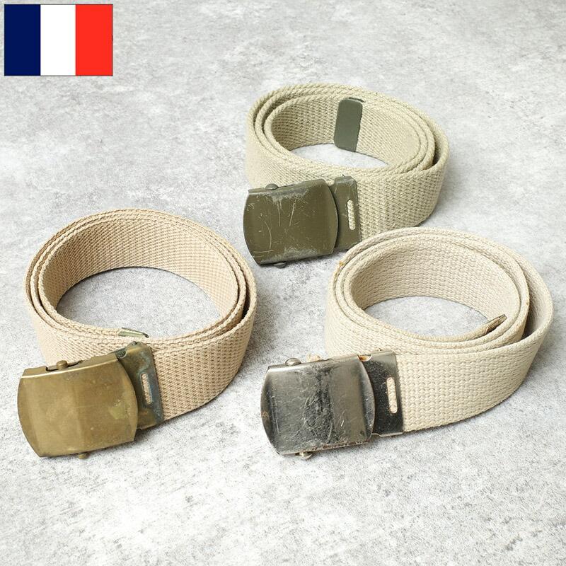 メール便可 フランス軍 コットン キャンバスベルト カーキ USED