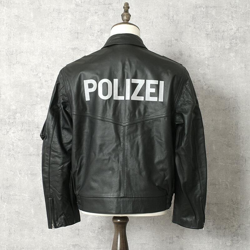 ドイツ ポリス レザージャケット ブラック POLIZEIロゴ USED ZJJ553UN