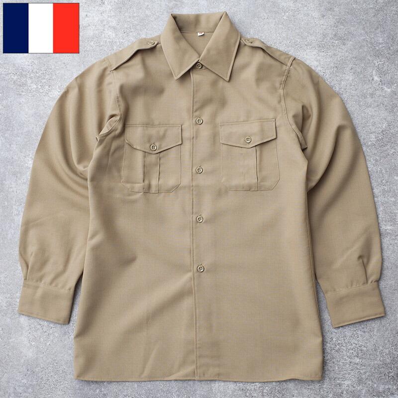 フランス軍 60s オフィサーシャツ カーキ 長袖 デッドストック JS240NN