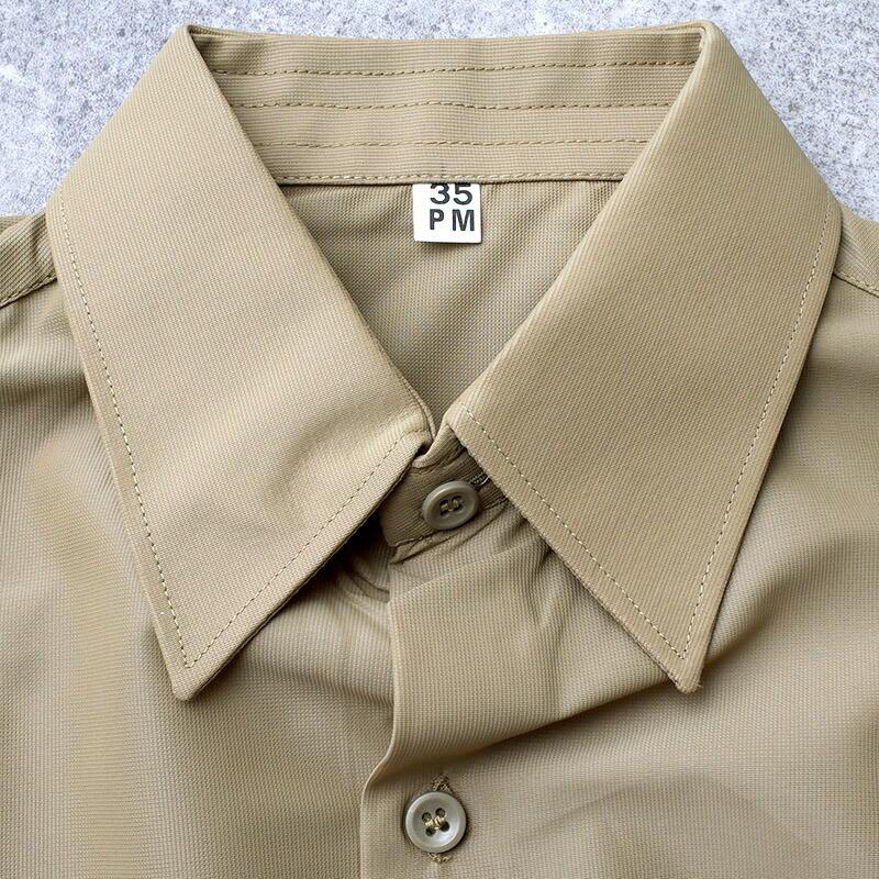 フランス軍 ドレスシャツ カーキ 長袖 ナイロン デッドストック