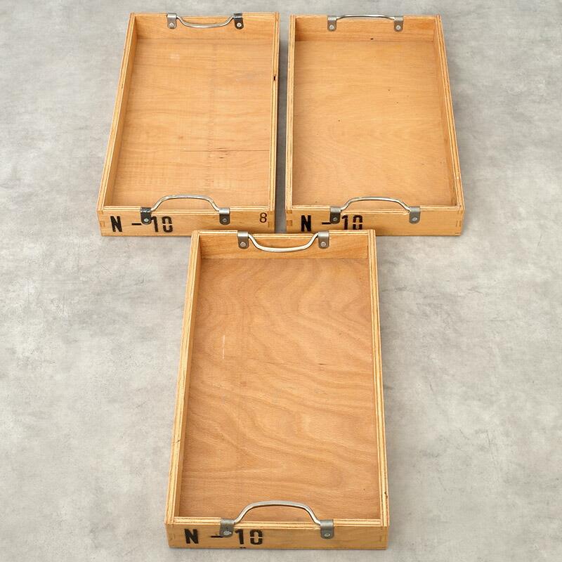 専用出品 木箱 収納箱 チェコ軍 ウッド ストックボックス 取っ手付き 24x44x5cm USED BX188UN