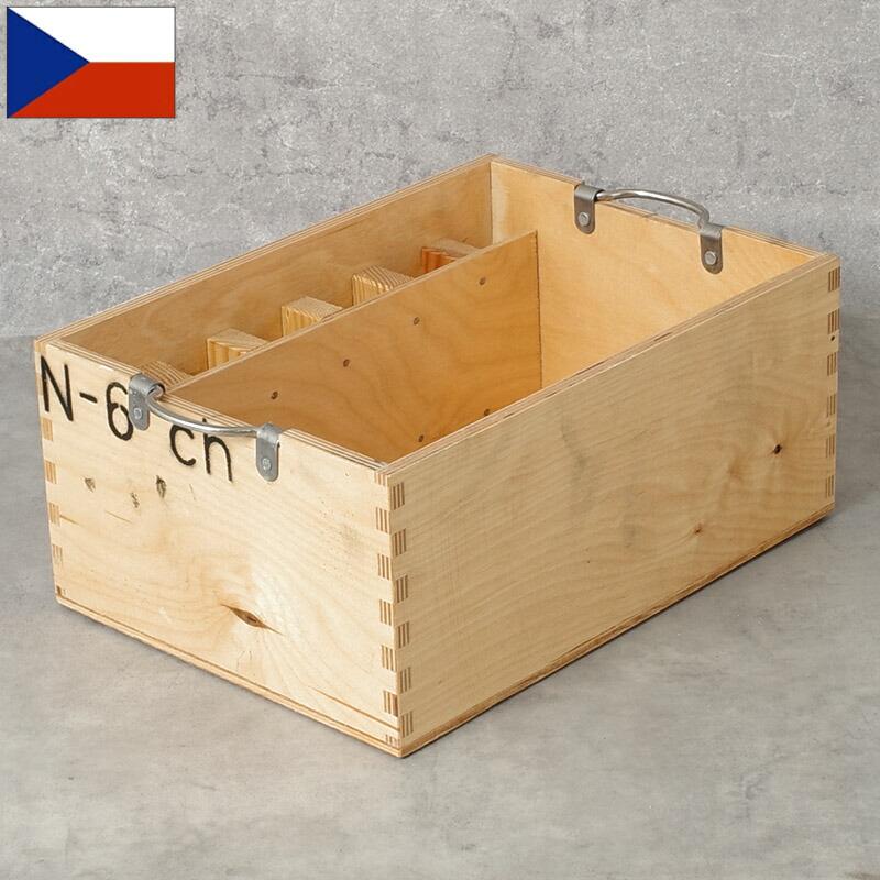 専用出品 木箱 収納箱 チェコ軍 ウッド ストックボックス 取っ手付き 25x34x15cm USED