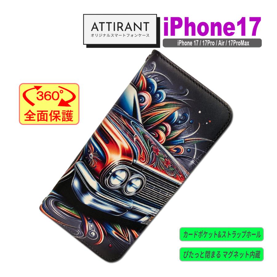 iPhone 17 ケース 手帳型 カバー Pro Air ProMax アメ車 ローライダー