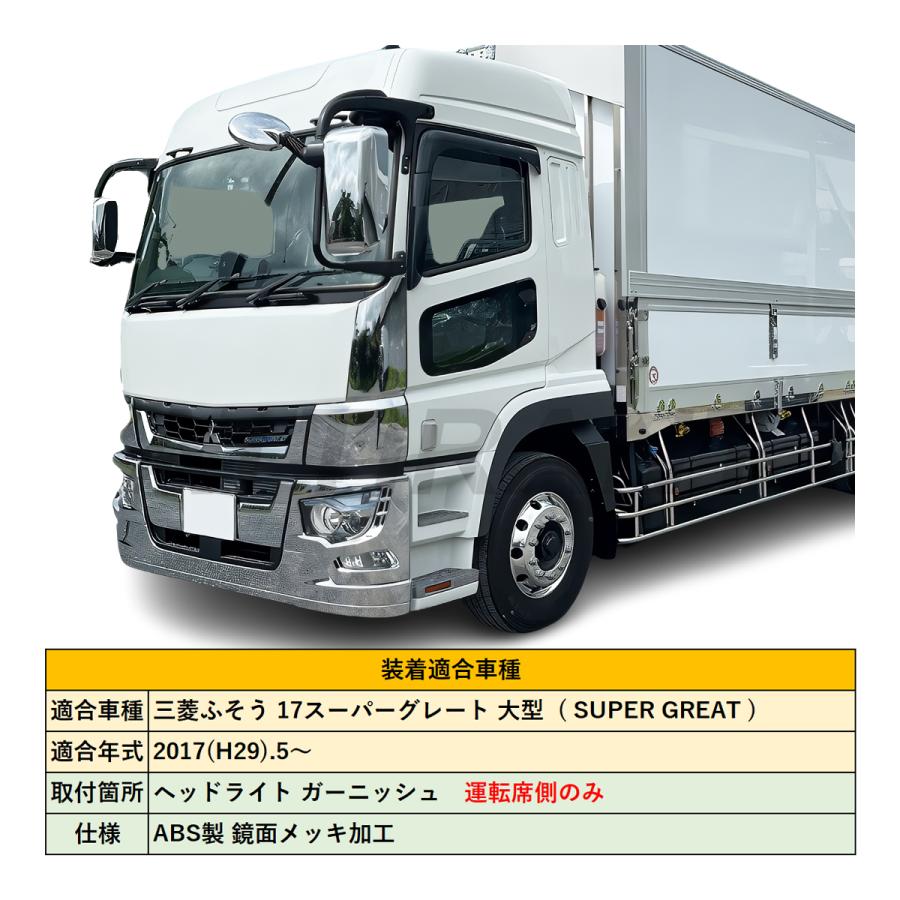 17 スーパーグレート 鏡面 メッキ ヘッドライト ガーニッシュ 運転席側