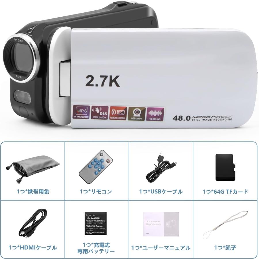 ビデオカメラ デジタル ウェブカメラ 48MP YouTube Vloggingカメラ HDMI出力 2.7K 16倍デジタルズーム 270度回転 3.0インチ リモート付き｜sealan-store｜06