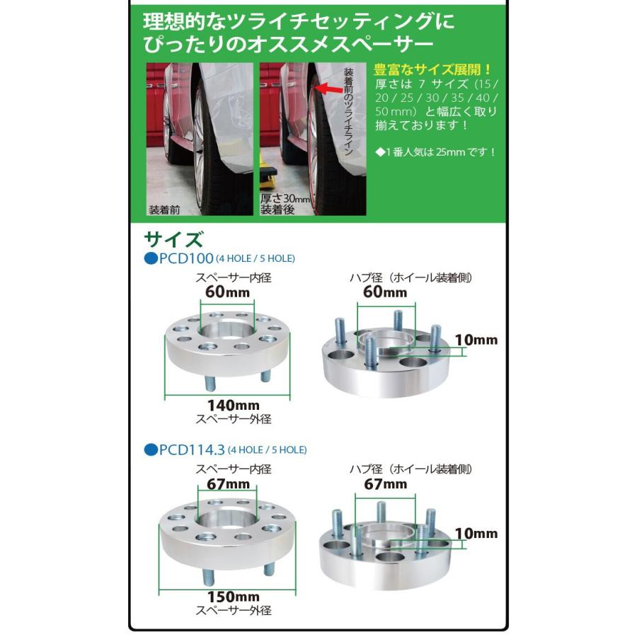 ワイドトレッドスペーサー100-4H-P1.5-30mm ナット付 ホイールPCD 100mm/4穴 2枚セットハブリング付ワイトレ N｜sealovely777｜04