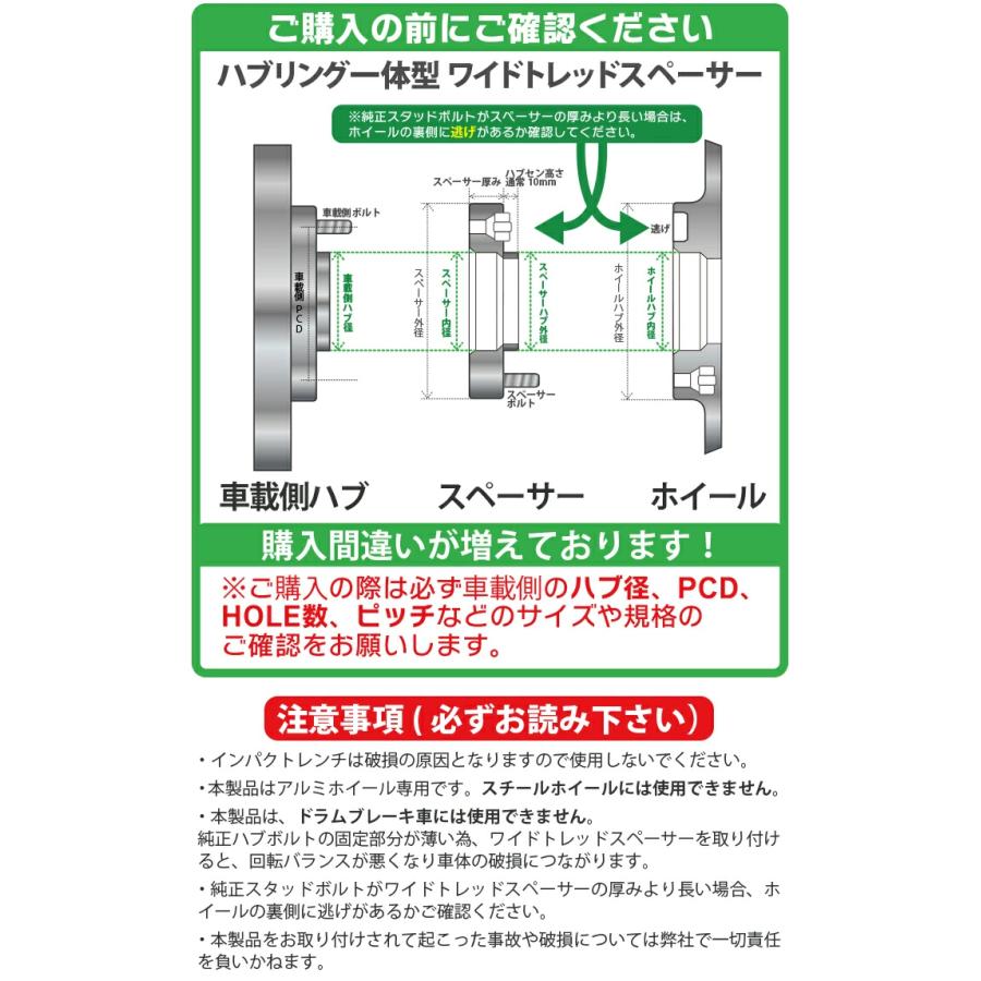 ワイドトレッドスペーサー100-5H-P1.5-25mm ナット付 ホイールPCD 100mm/5穴対応 2枚セットハブリング付ワイトレ N｜sealovely777｜06