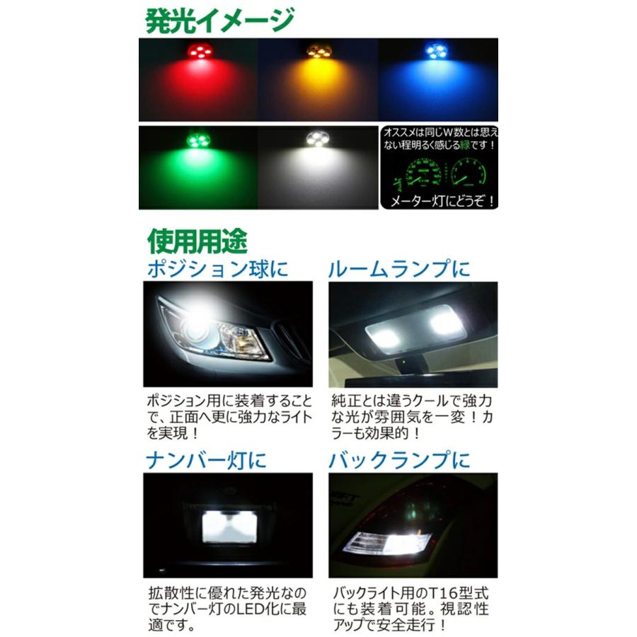 T10 LED 高輝度 4SMD 2個セットホワイトT10 led ウエッジ球 ウインカー