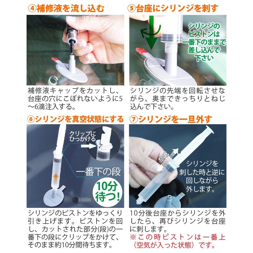 ガラスリペアキット 2回分 飛び石などによる フロントガラス の傷 補修