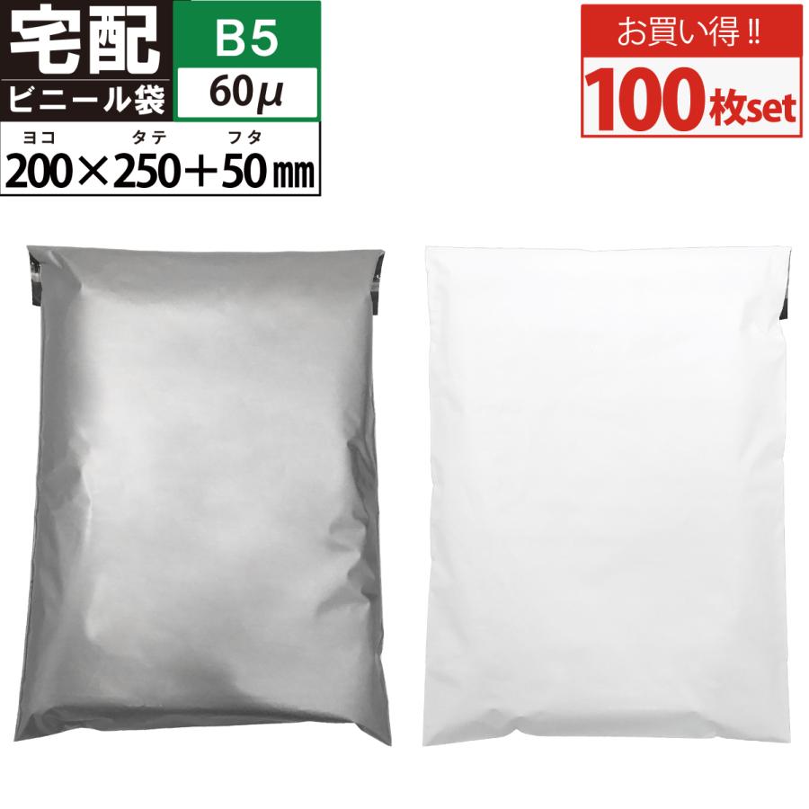 宅配ビニール袋 100枚 テープ付き 巾200×高さ250＋フタ50mm B5サイズが
