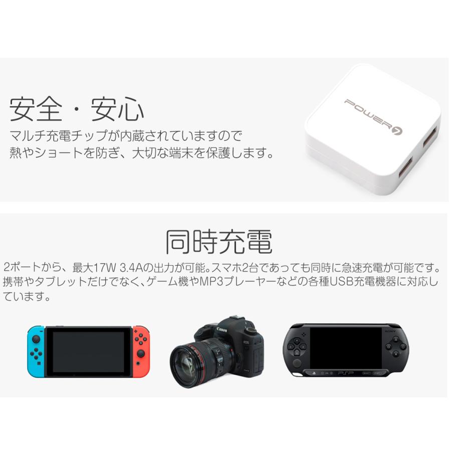 ACアダプター 急速USB充電器 3.4A 2USBポート 100V-240V 海外 ACアダプター 急速USB充電器 3.4A 2USBポート 100V-240V 海外