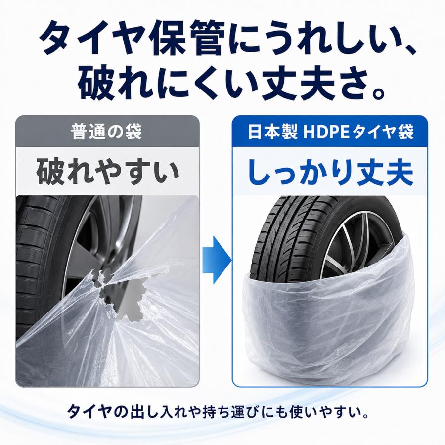 タイヤ保管袋 8枚入り 日本製 80× 100cm マチ付き HDPE タイヤ収納 袋