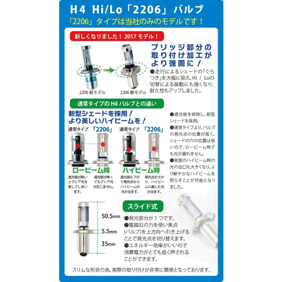 H4 バルブ HID交換用バルブ Hi/Lo 35W 55W汎用 h4 スライド式 2206 12V 