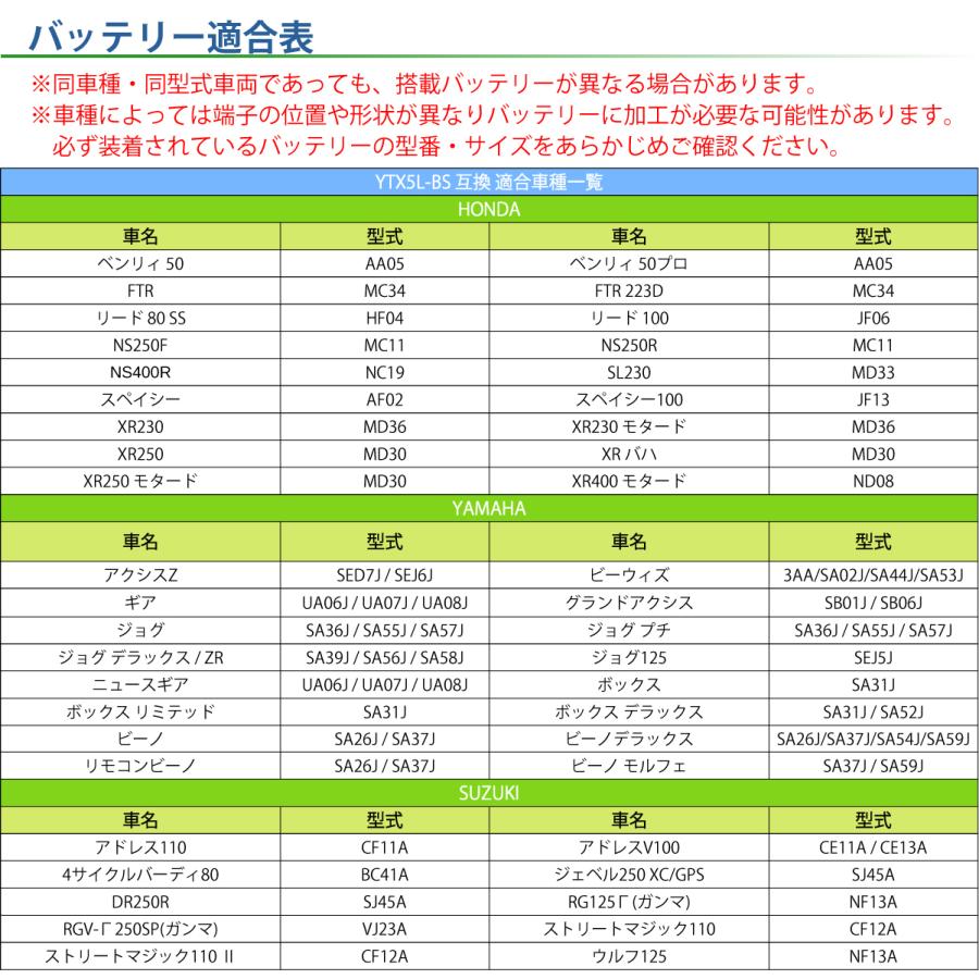 バイクバッテリー OTX5L-BS ORCA BATTERY (互換：YTX5L-BS CTX5L-BS FTX5L-BS GTX5L-BS STX5L-BS) アドレス ガンマ ビーノ スペイシー リード ライブディオST｜sealovely777｜04