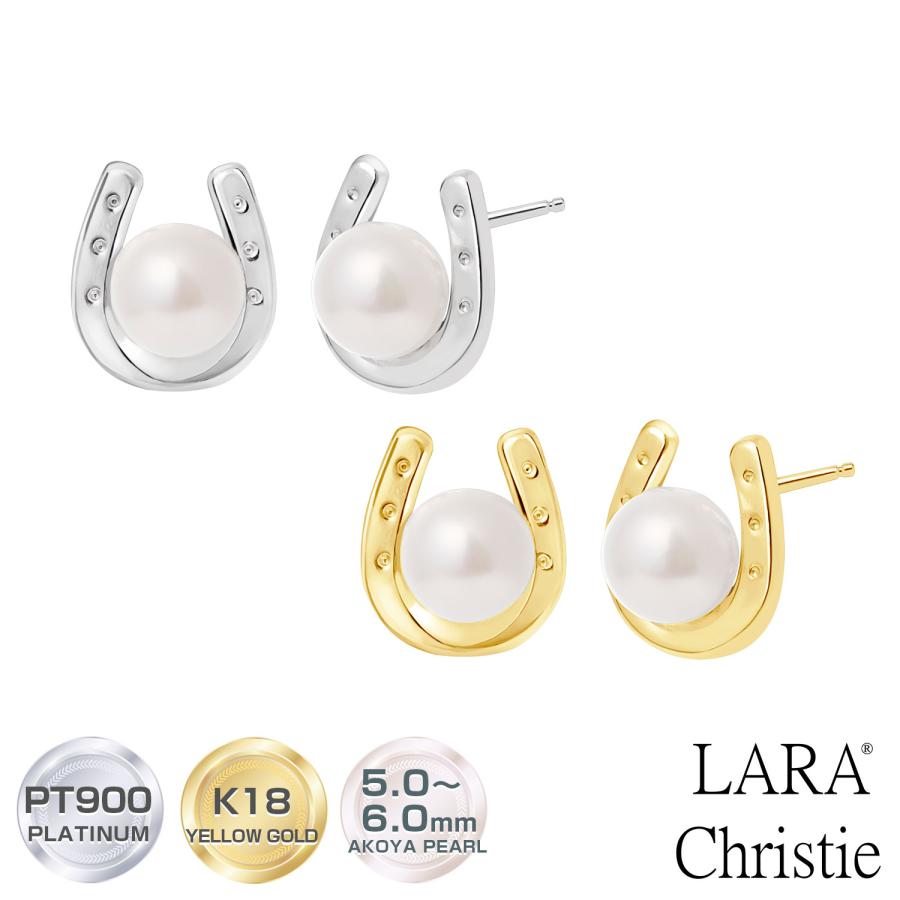 ピアス レディース あこや真珠 パール 5.0〜6.0mm 2珠 PT900 K18 馬蹄 U字 LPAC ララクリスティー | LARA Christie