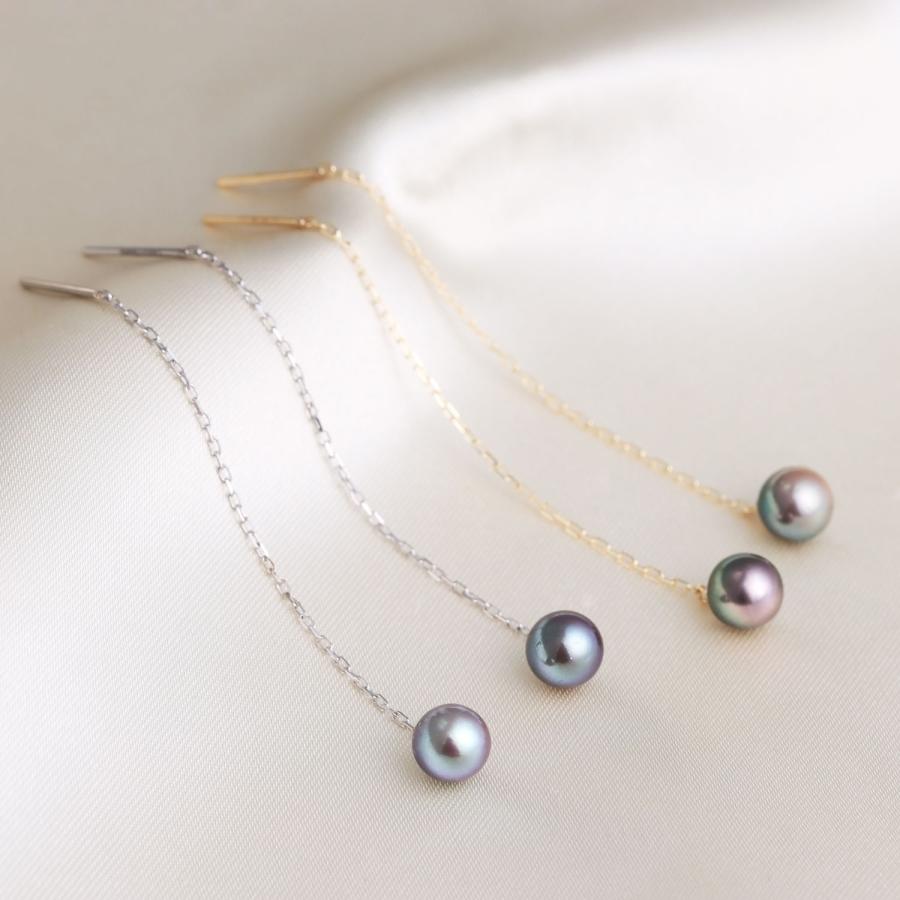 ピアス レディース あこや真珠 染め 黒 パール 5.0〜6.0mm 2珠 PT900 K18 アメリカンピアス LPAC ララクリスティー | LARA Christie | 03