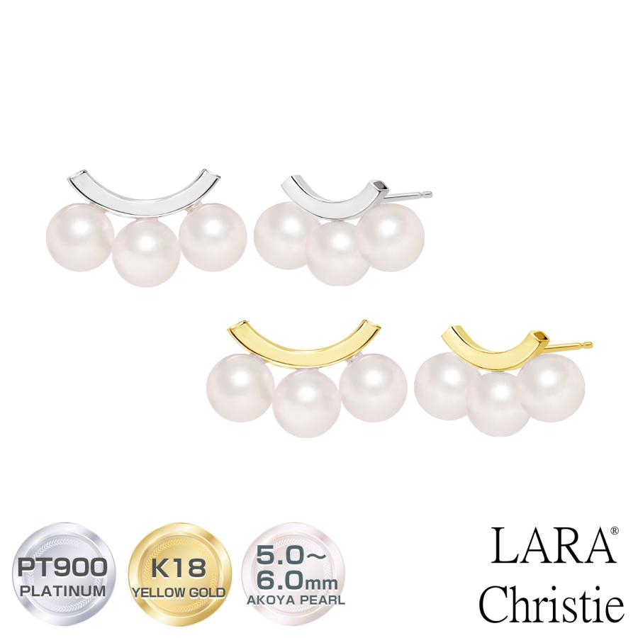ピアス レディース あこや真珠 パール 5.0〜6.0mm 6珠 PT900 K18 バー スマイル デザイン LPAC ララクリスティー | LARA Christie