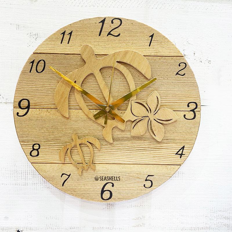 ホヌとプルメリアのウッドロゴラウンド壁掛け時計 ハワイアンデザイン カメ かわいい海亀マーク 亀の親子デザイン Hopl Clock2 Seashells Zakka 通販 Yahoo ショッピング