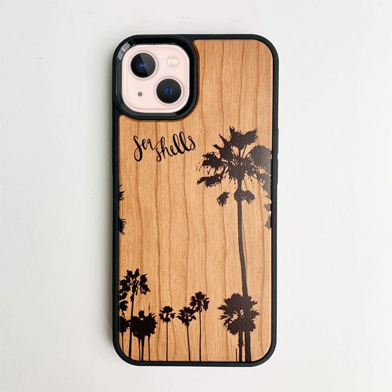 Iphone 13 Mini ウッドケースカバー ウッドパネルカバー 木目素材 ヤシの木のシルエット 衝撃吸収 西海岸デザイン スマホケース カリフォルニア I13mini Yashi Seashells Zakka 通販 Yahoo ショッピング