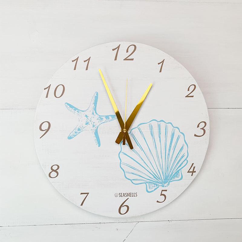 ウッドウォールクロック 貝殻とヒトデのイラストロゴ シェル スターフィッシュ ハワイアンモチーフ 壁掛け木製時計 丸型 Se Sfshc Seashells Zakka 通販 Yahoo ショッピング