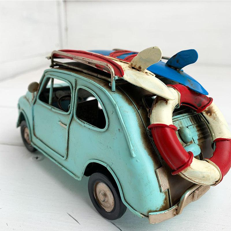 レトロフィアット風ブリキカー ヴィンテージカー アイアン製おもちゃの車 サーフボード付き サーフカー カリフォルニアインテリア 西海岸風 ブルー Se0494 Seashells Zakka 通販 Yahoo ショッピング
