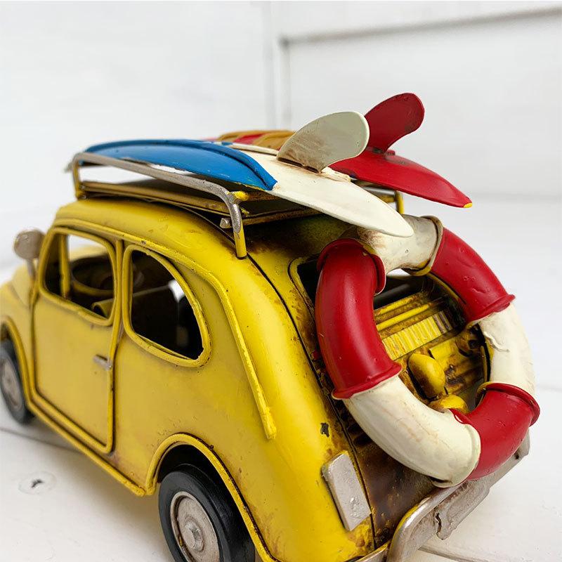 レトロフィアット風ブリキカー ヴィンテージカー アイアン製おもちゃの車 サーフボード付き サーフカー カリフォルニアインテリア 西海岸風 黄色 Se Seashells Zakka 通販 Yahoo ショッピング